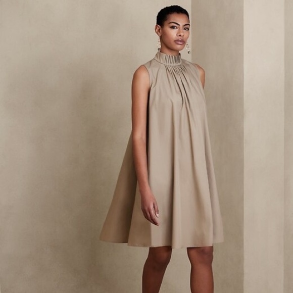Banana Republic tan cotton poplin sleeveless turtleneck trapeze dress - Small - Picture 1 of 7